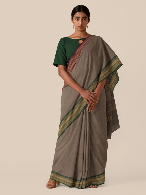 

Taneira Women Grey Pure Cotton Solid Chettinad Saree