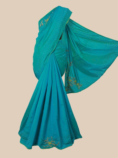 

Pothys Blue & Green Embellished Beads and Stones Art Silk Saree