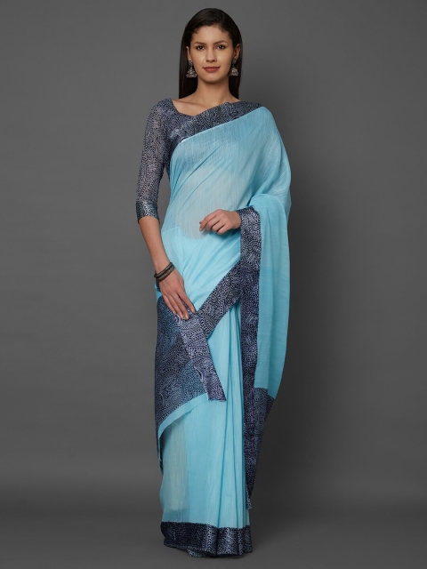 

Mitera Turquoise Blue Linen Blend Saree