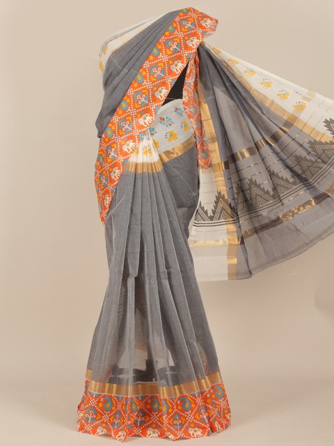 

Pothys Grey & Orange Saree