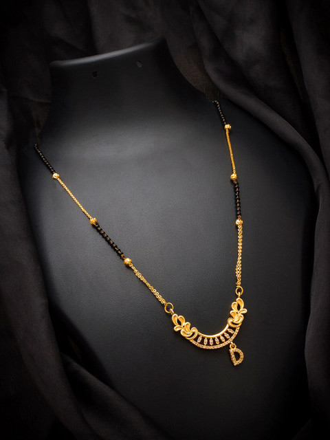 

aadita Gold-Plated Black & White AD-Studded & Beaded Alphabet Letter D Mangalsutra