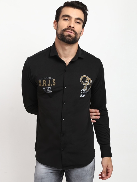 V2 Value & Variety Men Black Slim Fit Printed Casual Shirt