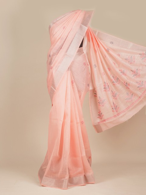 

Pothys Pink & Grey Floral Embroidered Pure Cotton Saree