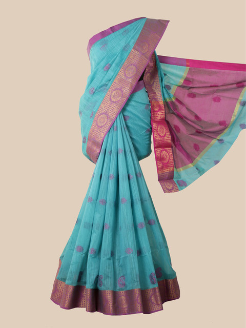 

Pothys Blue & Pink Geometric Printed Saree
