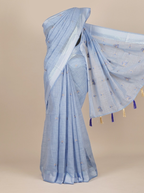 

Pothys Blue & Gold-Toned Ethnic Motifs Embroidered Pure Cotton Saree
