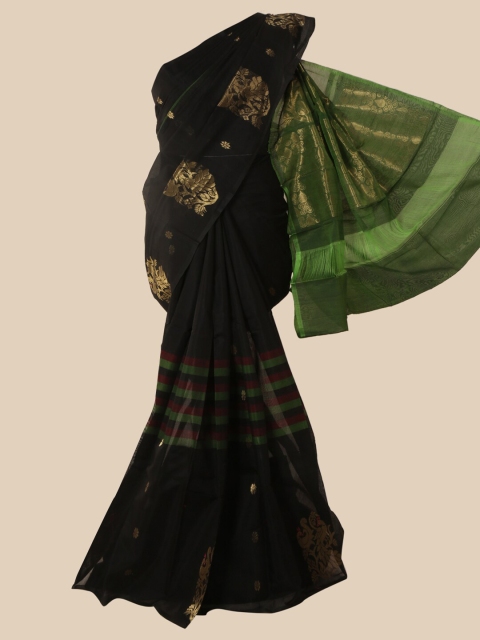 

Pothys Black & Gold-Toned Ethnic Motifs Zari Pure Silk Kanjeevaram Saree