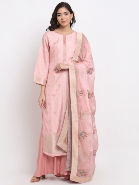 

Stylee LIFESTYLE Pink & Gold-Toned Embroidered Unstitched Dress Material