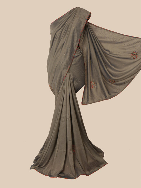 

Pothys Grey & Brown Embellished Art Silk Saree