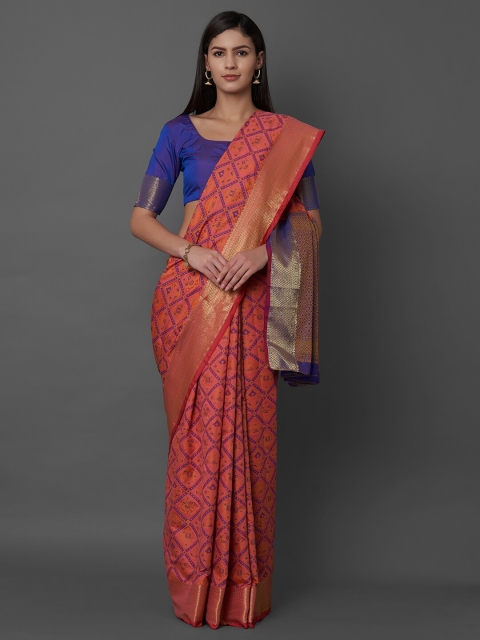 

Mitera Peach Woven Design Zari Silk Blend Banarasi Saree