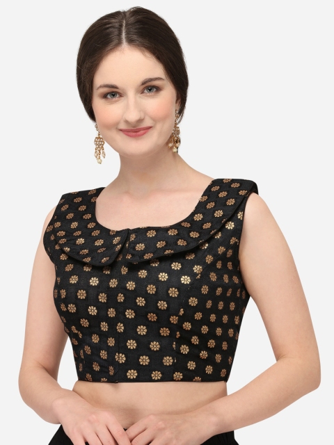 

Fab Dadu Women Black & Gold-Colored Woven Design Jacquard Saree Blouse