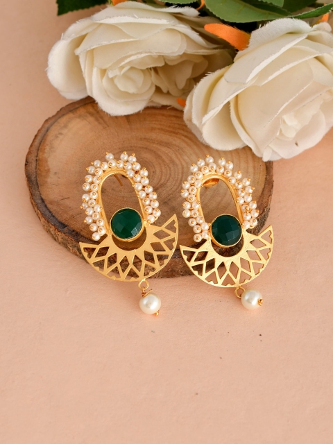 

Silvermerc Designs Green & Gold-Toned Contemporary Studs Earrings