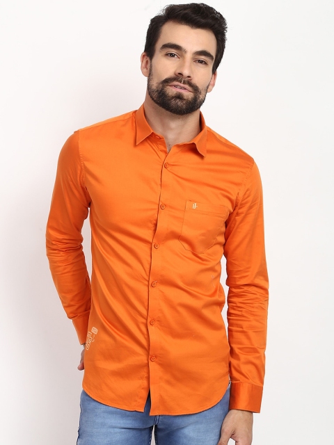 V2 Value & Variety Men Orange Slim Fit Casual Shirt