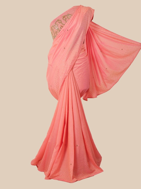 

Pothys Peach Mirror Work Art Silk Saree