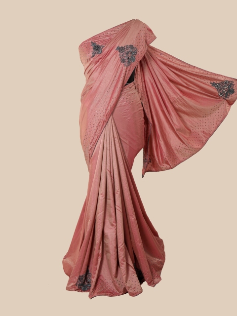 

Pothys Pink & Black Embellished Beads and Stones Art Silk Saree
