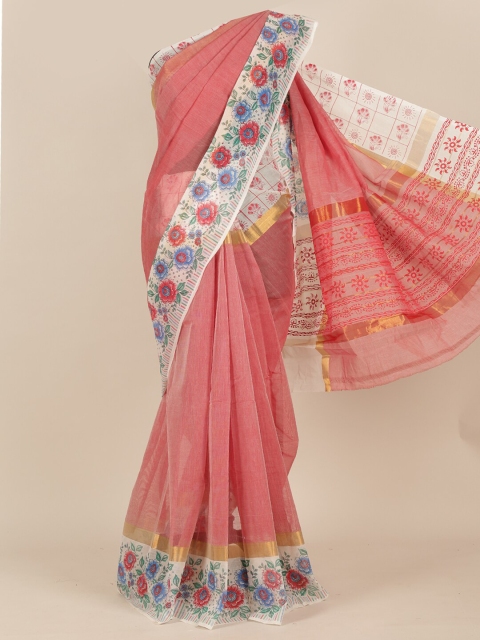 

Pothys Pink & White Floral Zari Saree