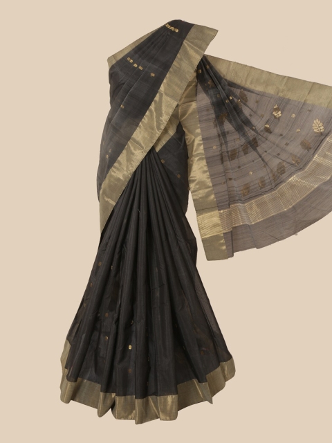 

Pothys Grey & Gold-Toned Ethnic Motifs Zari Pure Silk Maheshwari Saree