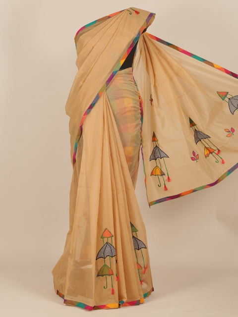 

Pothys Beige & Green Solid Saree