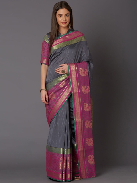 

Mitera Grey & Pink Woven Design Zari Silk Blend Saree
