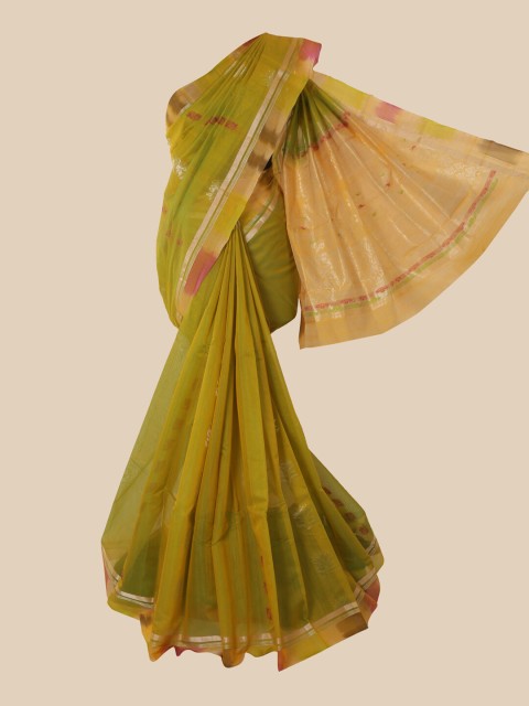 

Pothys Green Floral Zari Pure Silk Kanjeevaram Saree