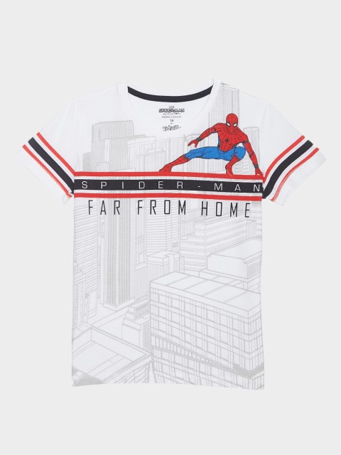 

Kids Ville Boys Spiderman Featured Typography Printed Round Neck T shirt, White