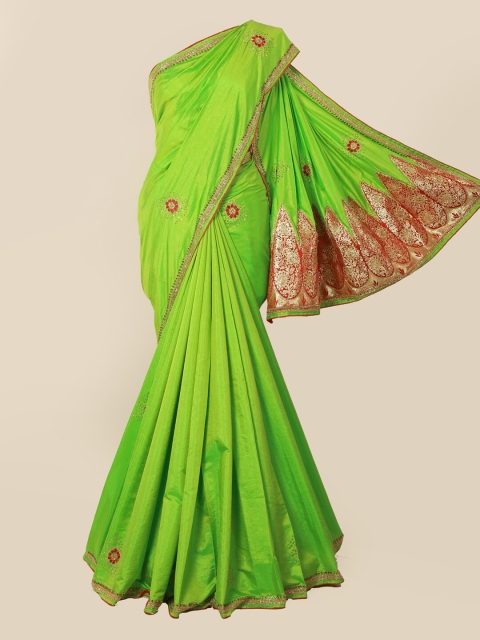 

Pothys Green & Red Embellished Beads and Stones Art Silk Saree