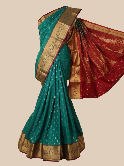 

Pothys Women Teal Green & Red Woven Design Satin Silk Banarasi Saree