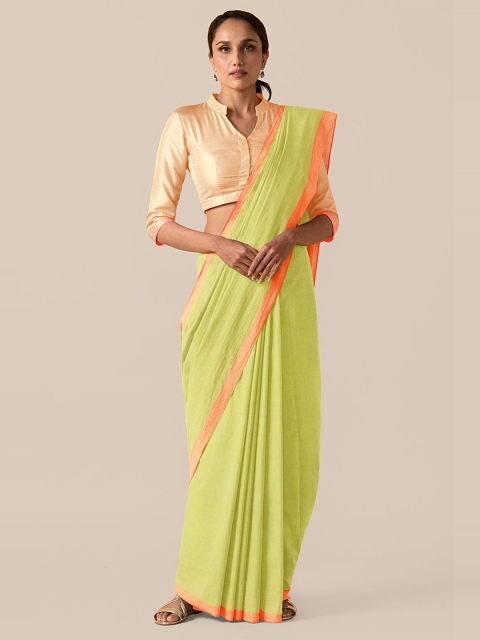 

Taneira Green & Orange Pure Cotton Taant Saree
