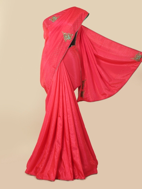 

Pothys Pink & Green Embellished Zari Art Silk Saree