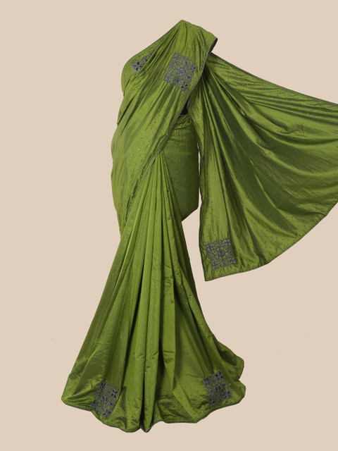 

Pothys Green & Black Embellished Beads and Stones Art Silk Saree