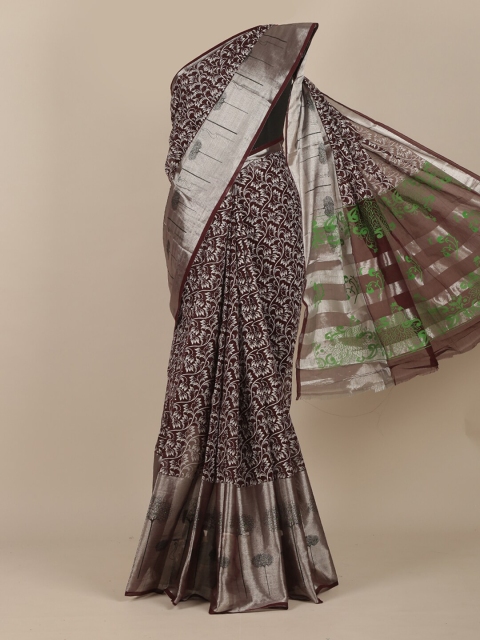 

Pothys Brown & Silver-Toned Floral Zari Saree