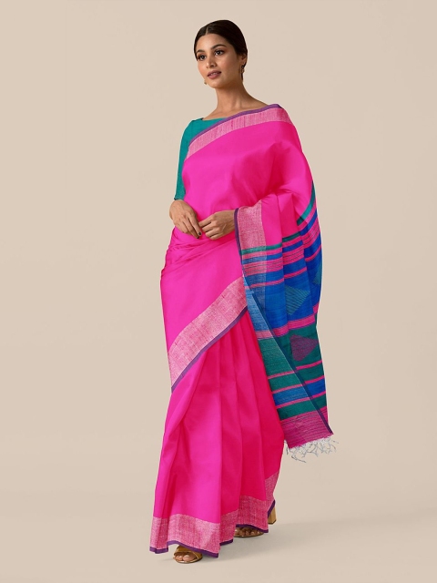 

Taneira Women Pink & Blue Tussar Silk Bhagalpuri Saree