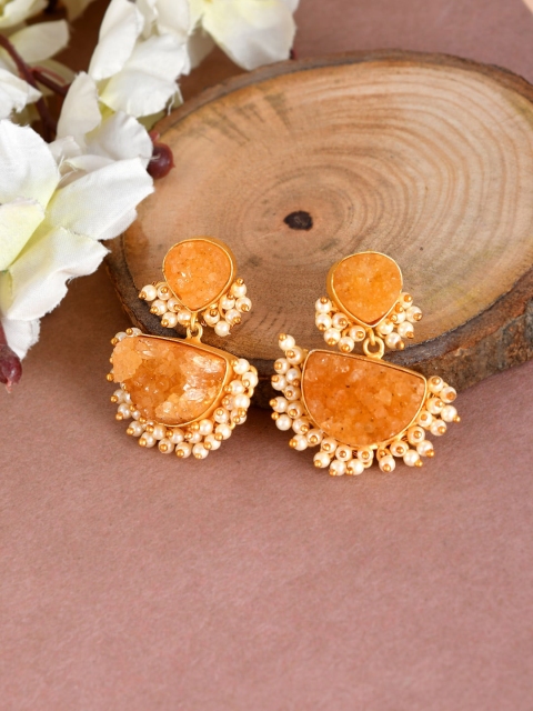 

Silvermerc Designs Orange Gold Plated Pearl Kangana Contemporary Drop Earrings