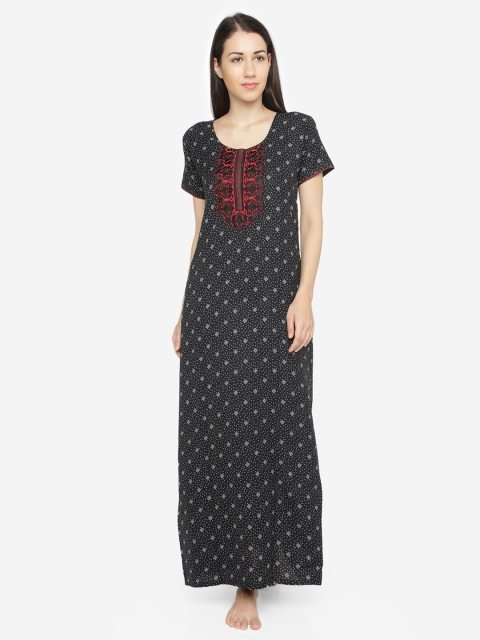 

Sand Dune Printed Alpine A-line Nightrdress, Black