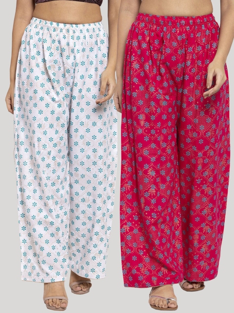 Clora Creation Women White & Pink Pack of 2 Floral Printed Ethnic Palazzos