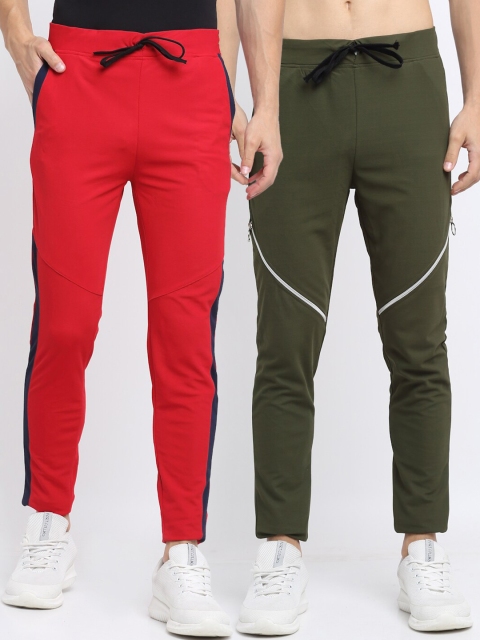 

NEUDIS Men Pack Of 2 Solid Slim-Fit Track Pants, Red