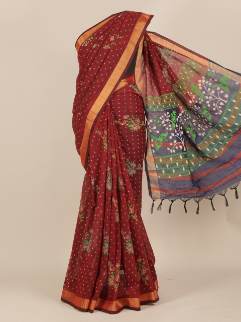 

Pothys Maroon & Green Ethnic Motifs Saree