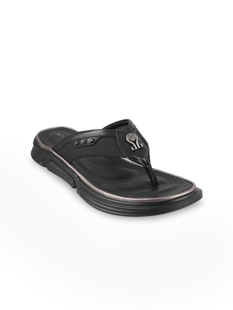 

DAVINCHI Men Black & Grey Leather Comfort Sandals