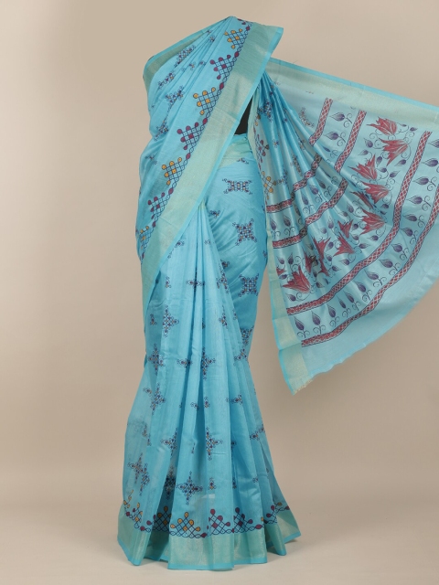 

Pothys Blue & Pink Ethnic Motifs Zari Saree