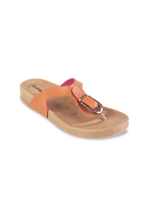 

WALKWAY Women Tan T-Strap Flats