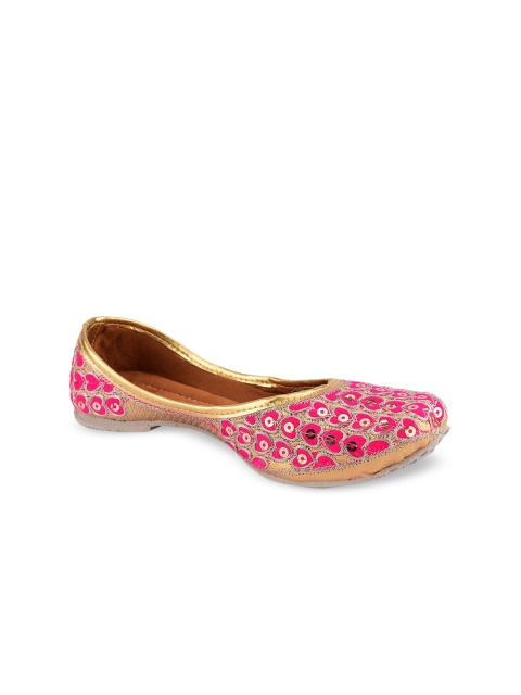 

DESI COLOUR Girls Pink Embellished Leather Ethnic Mojaris Flats