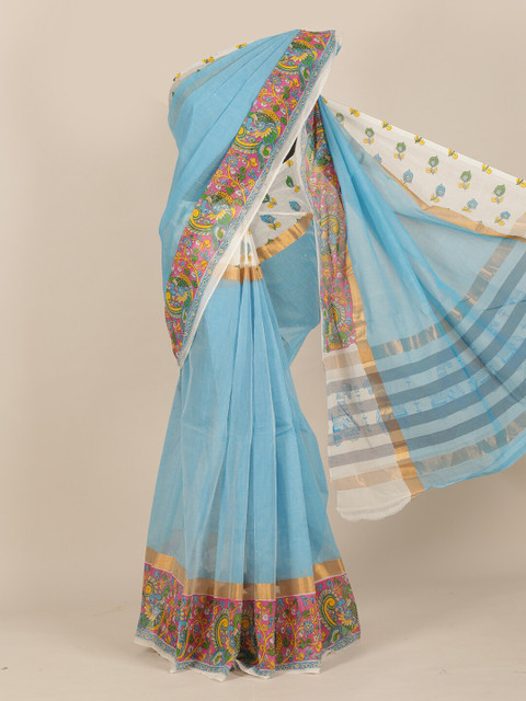 

Pothys Blue & White Ethnic Motifs Zari Saree