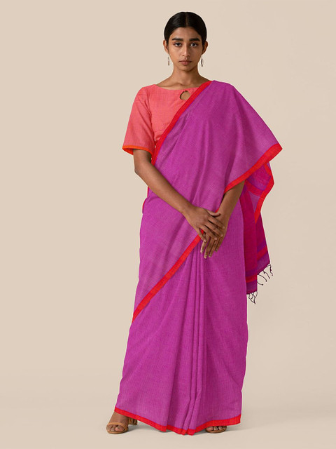 

Taneira Violet & Red Pure Cotton Taant Saree