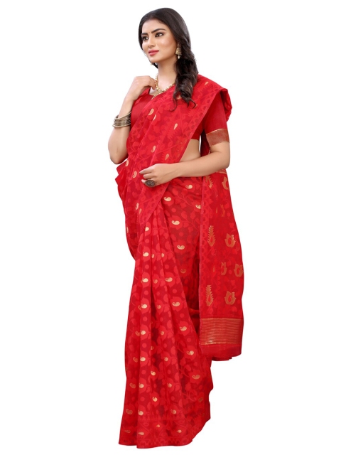 

KALINI Red & Gold-Toned Woven Design Zari Jamdani Saree