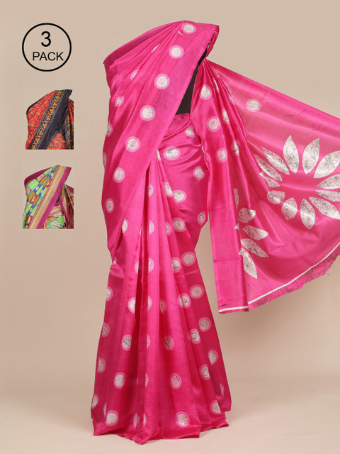

Pothys Pack of 3 Jute Silk Saree, Pink