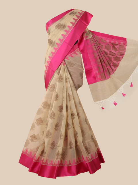 

Pothys Cream & Pink Ethnic Motifs Manipuri Saree