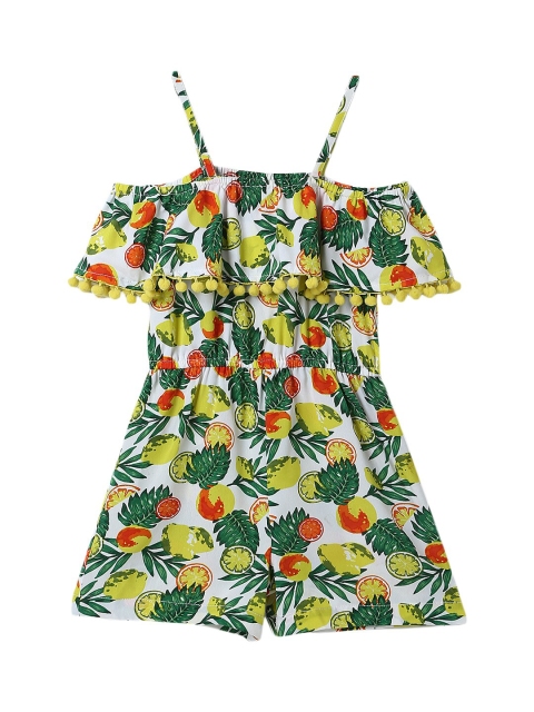 

Nauti Nati Girls White & Green Printed Jumpsuit