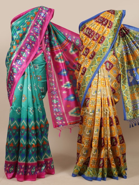 

Pothys Green & Pink Jute Silk Saree-Pack of 2