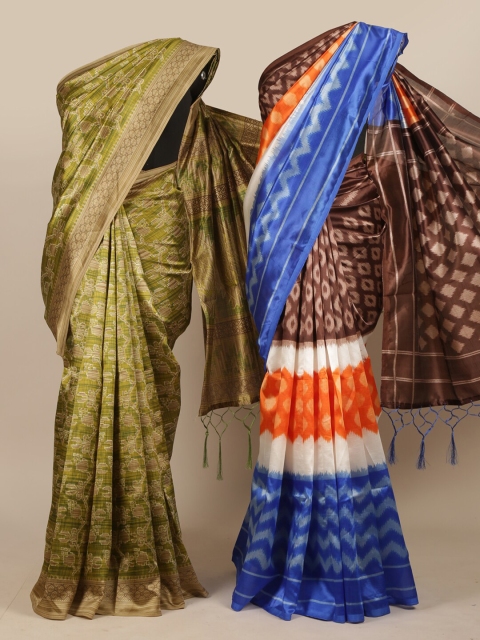 

Pothys Pack Of 2 Green & Brown Jute Silk Saree