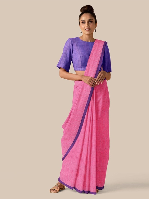 

Taneira Pink & Purple Checked Pure Cotton Taant Saree