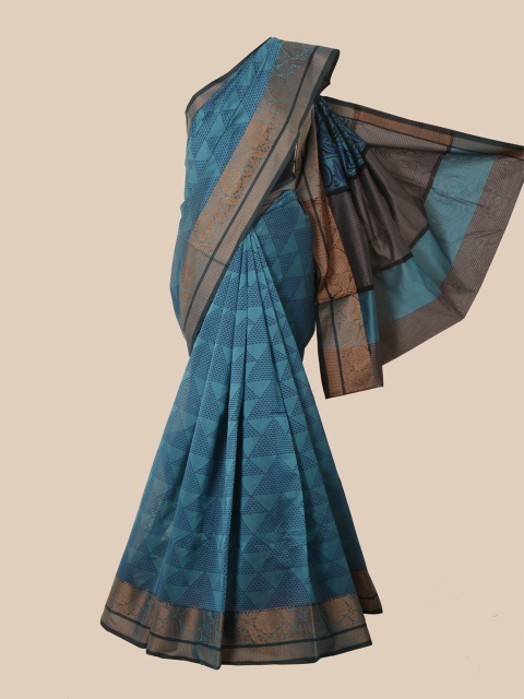 

Pothys Women Blue & Gold-Toned Printed Chanderi cotton Saree